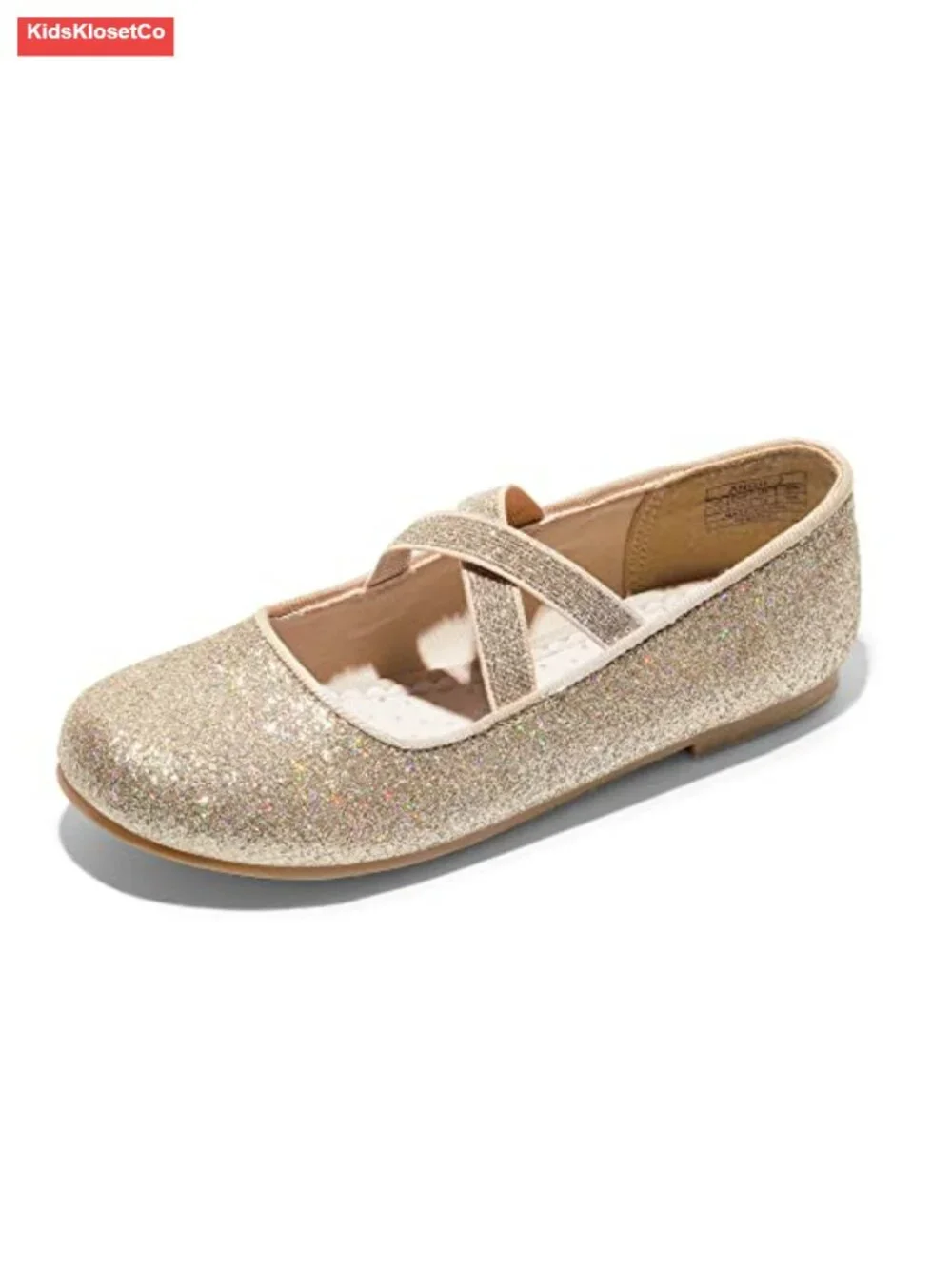 Girls Mary Jane Flats Crossover Strap Ballerina Shoes Sparkly Glitter TPR Sole
